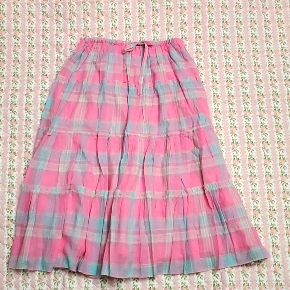Loveshackfancy Lyla pink plaid midi skirt cotton M - Picture 4 of 11